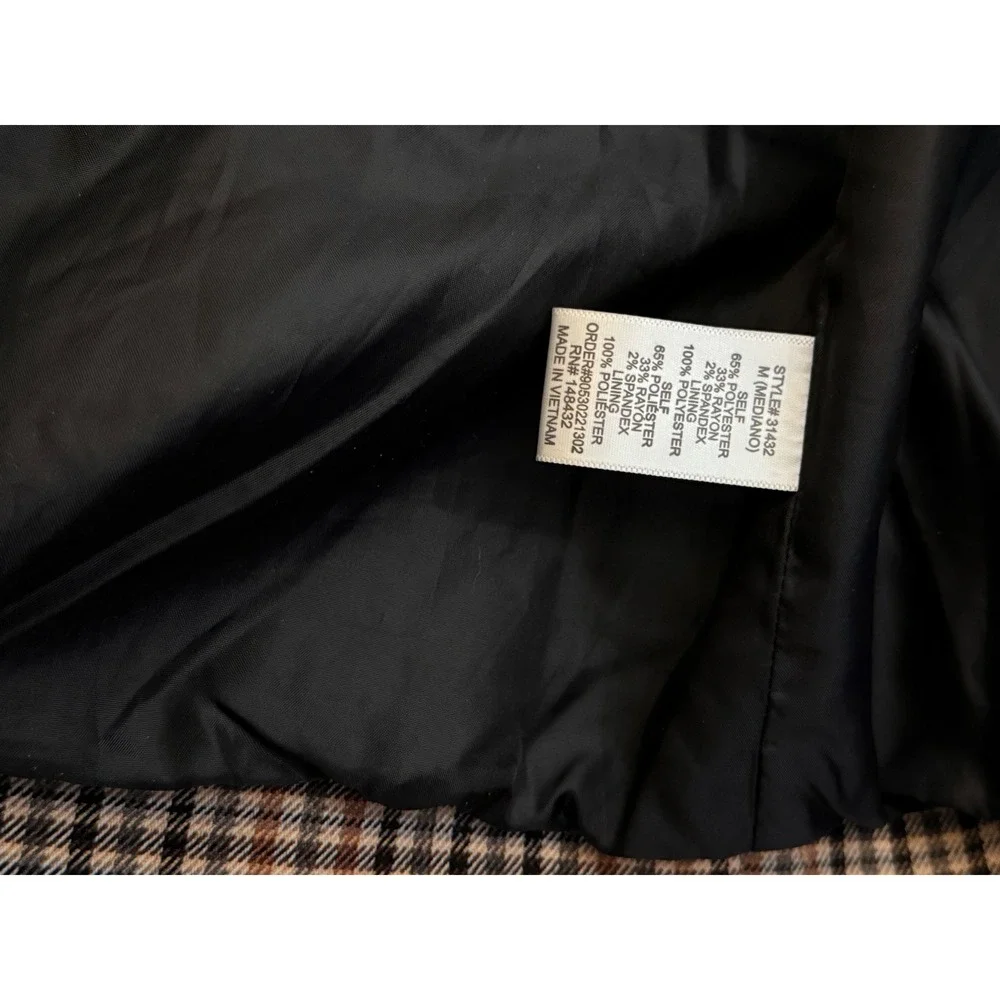 Womens Plaid Blazer Jacket Double Breasted Brown Tan Black Classic Fall Style - Picture 9 of 9